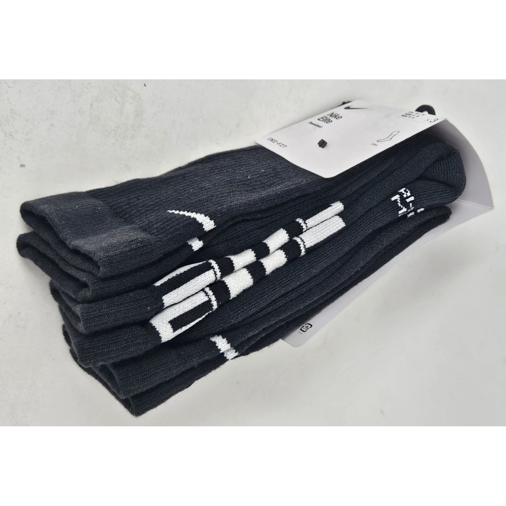 Nike Elite Boys Basketball Crew Socks Black 3-Pack Sz MED 5Y-7Y New w/BLEM - Picture 2 of 9